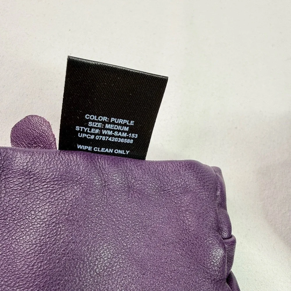Leather Winter Thinsulate Lined Purple Gloves Ruched Back Size Medium
